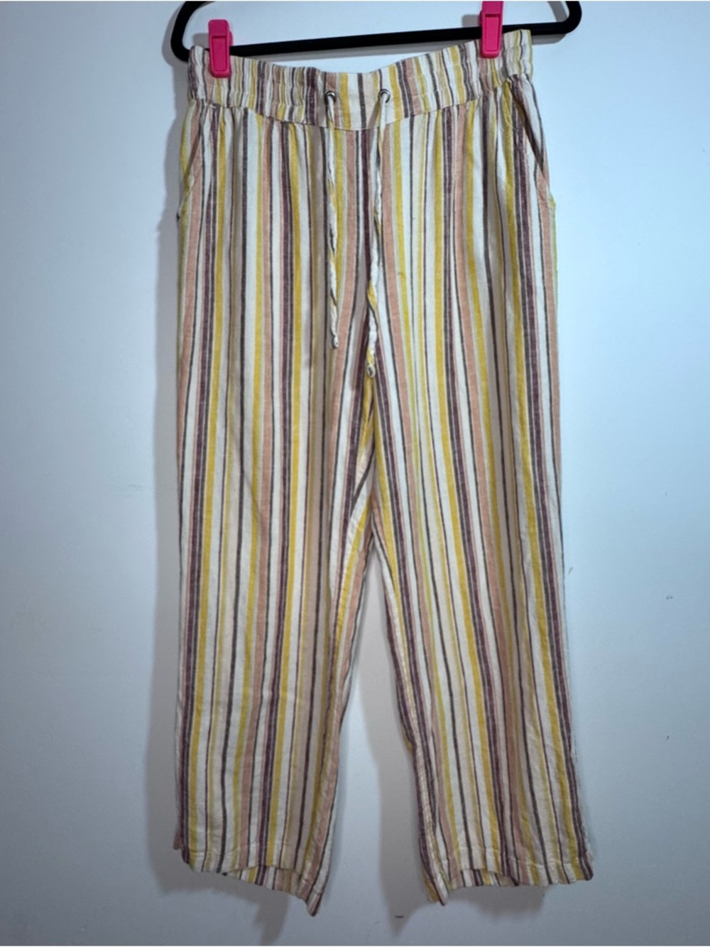 Naturals D&Co Linen Blend Striped Cropped Pants Small Petite Coastal Pull On